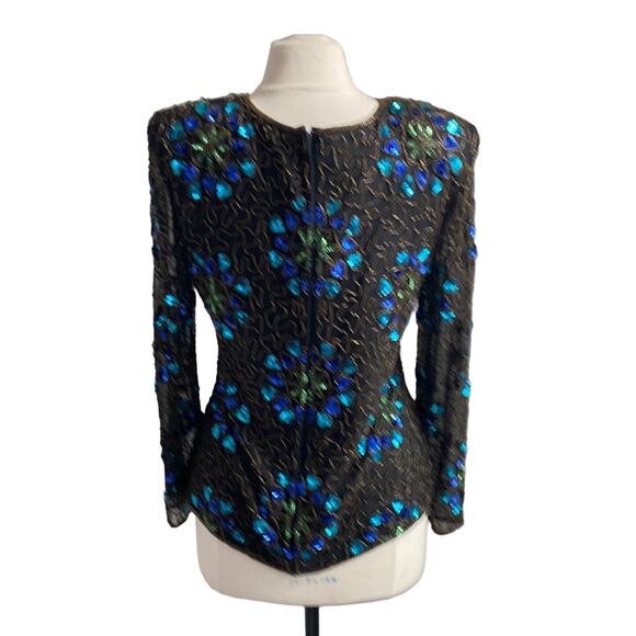 VINTAGE STENAY Top Womens Sz Medium Black Silk Sequin Beaded Holiday Glam - Picture 5 of 5